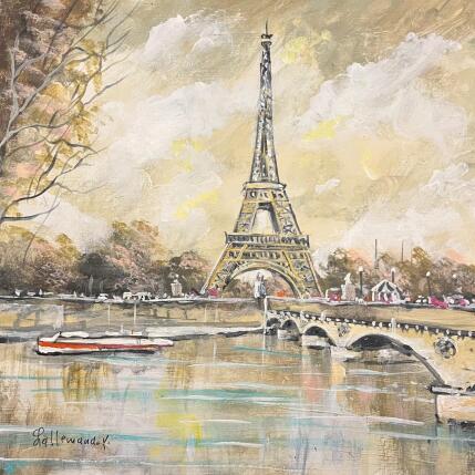 Peinture La Tour Eiffel regardant la Seine par Lallemand Yves | Tableau Figuratif Acrylique Urbain