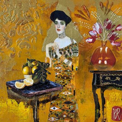 Peinture Bella par Romanelli Karine | Tableau Figuratif Acrylique, Collage, Feuille d'or, Papier, Pastel, Posca Portraits, Scènes de vie