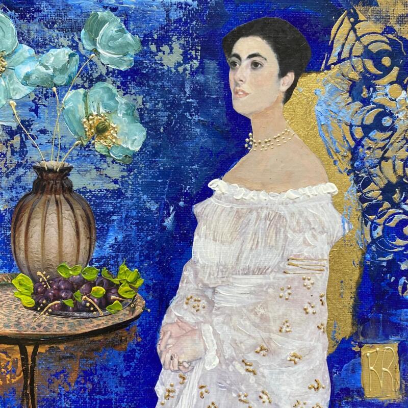 Peinture Méditation  par Romanelli Karine | Tableau Figuratif Portraits Scènes de vie Acrylique Collage Posca Pastel Feuille d'or Papier