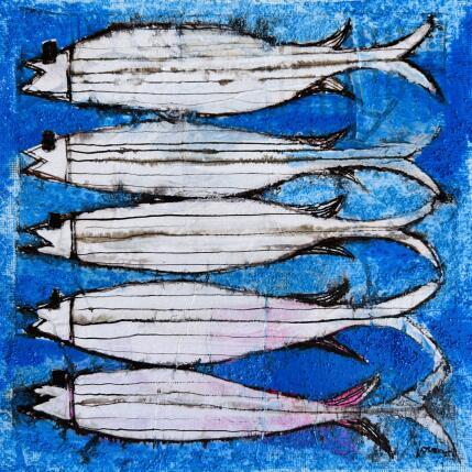 Painting Sardines bleues by Colombo Cécile | Painting Naive art Acrylic, Gluing, Ink, Pastel, Watercolor Animals, Pop icons