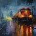Painting Midnight train by Rochette Patrice | Painting Impressionism Life style Oil