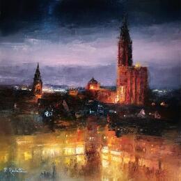 Painting Strasbourg by night  by Rochette Patrice | Painting Impressionism Oil Urban
