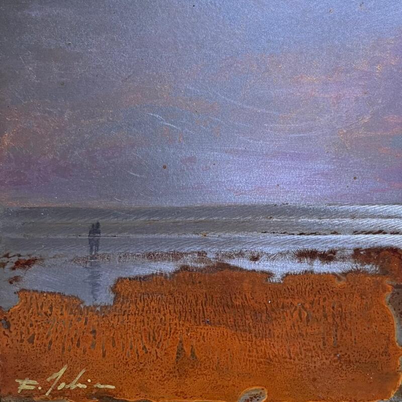 Gemälde Couple plage du Lido  von Mahieu Bertrand | Gemälde Figurativ Landschaften Metall