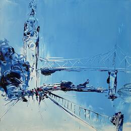 Peinture Vue sur pont par Raffin Christian | Tableau Figuratif Huile Urbain