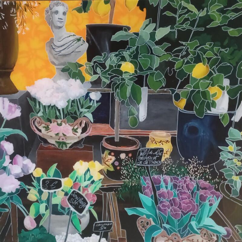 Painting David regardait les perroquets s'installer pour l'hiver sur les quais by Auriol Philippe | Painting Figurative Still-life Plexiglass Acrylic Posca