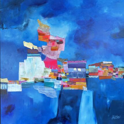 Gemälde Les failles marines von Lau Blou | Gemälde Abstrakt Acryl, Blattgold, Collage, Pappe, Pastell