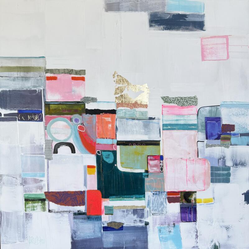 Painting Derrière les murs by Lau Blou | Painting Abstract Cardboard Acrylic Gluing Pastel Gold leaf