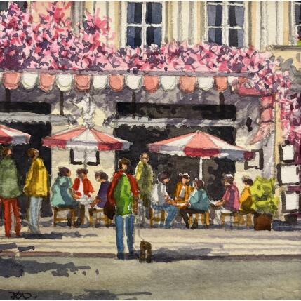 Peinture Café rue de Rivoli par Decoudun Jean charles | Tableau Figuratif Aquarelle Urbain