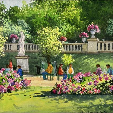 Peinture Jardin du luxembourg le soir par Decoudun Jean charles | Tableau Figuratif Aquarelle Urbain
