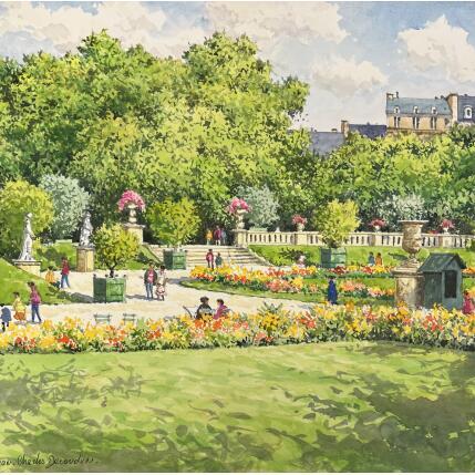 Peinture Les Jardins du Luxembourg par Decoudun Jean charles | Tableau Figuratif Aquarelle Urbain