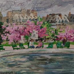 Peinture Jardin des Tuileries  par Novokhatska Olga | Tableau Figuratif Acrylique, Huile Urbain