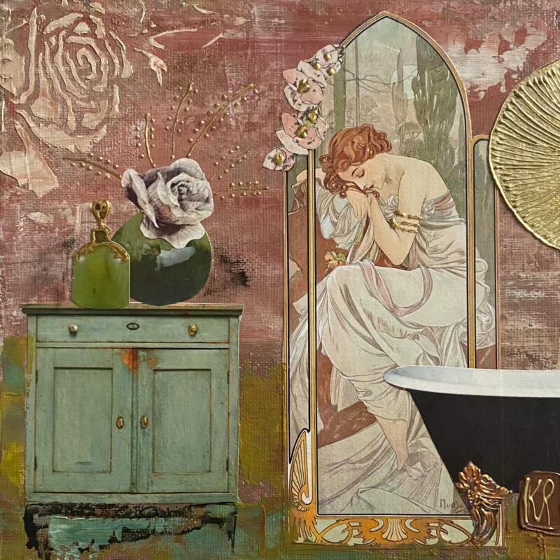 Painting L’heure du bain  by Romanelli Karine | Painting Figurative Life style Acrylic Gluing