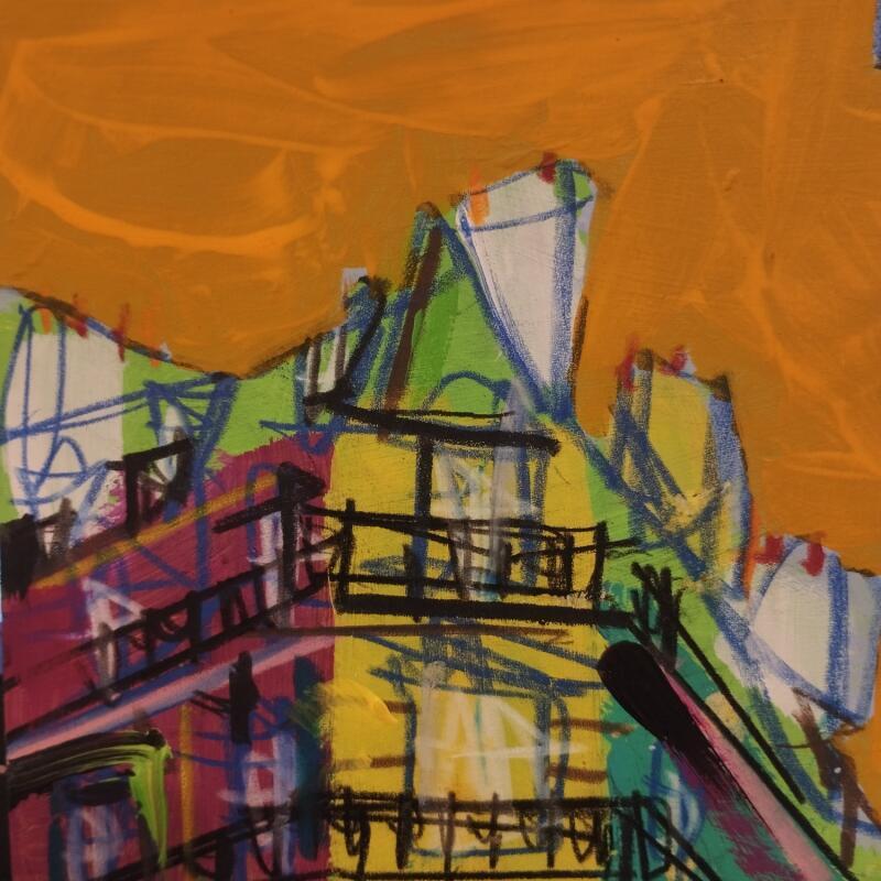 Gemälde Derrière la fenêtre, le soleil le prend dans ses bras von Anicet Olivier | Gemälde Figurativ Urban Architektur Acryl Pastell
