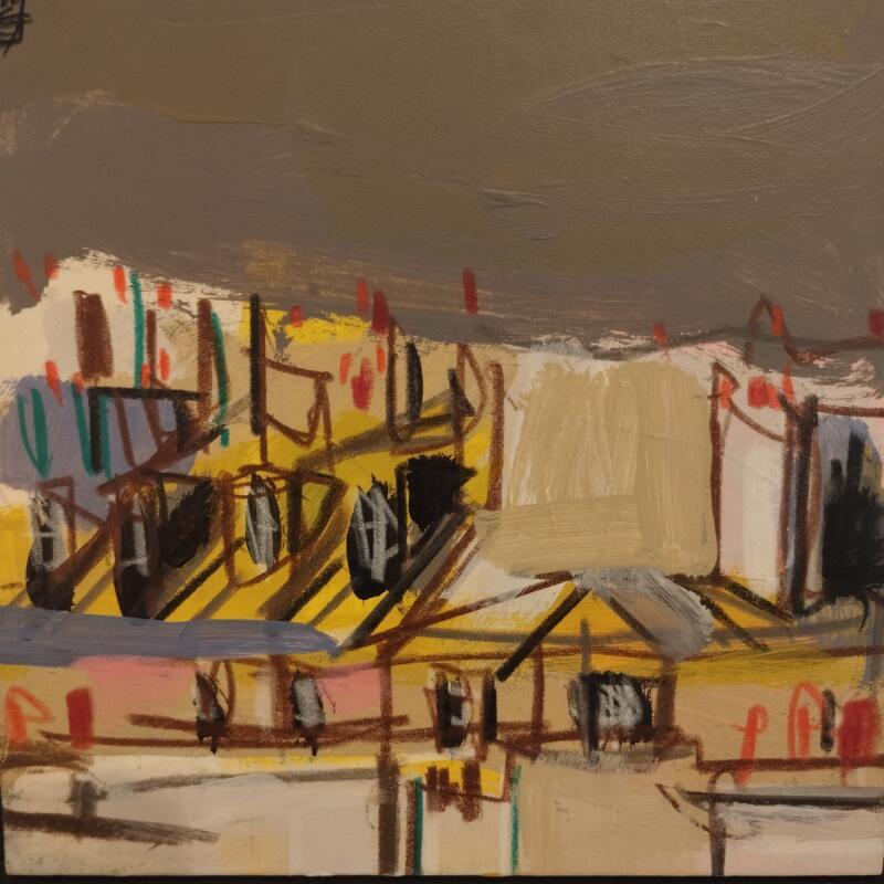 Painting Le soleil grimpe ! by Anicet Olivier | Painting Figurative Urban Architecture Acrylic Pastel