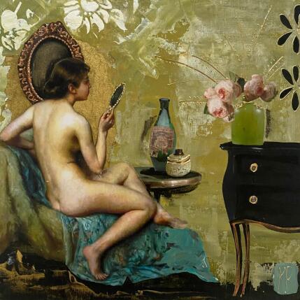 Peinture En t’attendant  par Romanelli Karine | Tableau Figuratif Acrylique, Collage Nu, Scènes de vie