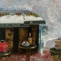 Painting Café Paris 1 by Romanelli Karine | Painting Figurative Acrylic, Gluing Life style, Urban