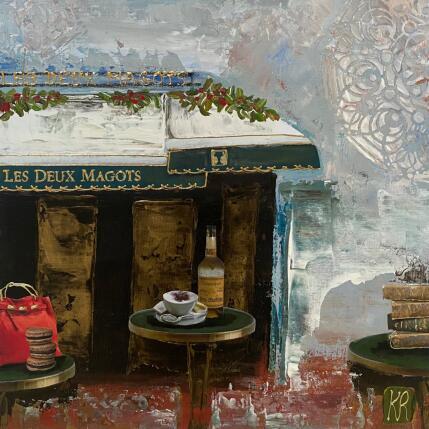 Peinture Café Paris 1 par Romanelli Karine | Tableau Figuratif Acrylique, Collage Scènes de vie, Urbain