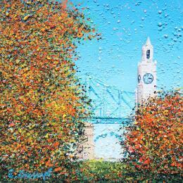 Painting La tour de l'horloge et de l'automne by Dessapt Elika | Painting Impressionism Acrylic, Sand Pop icons