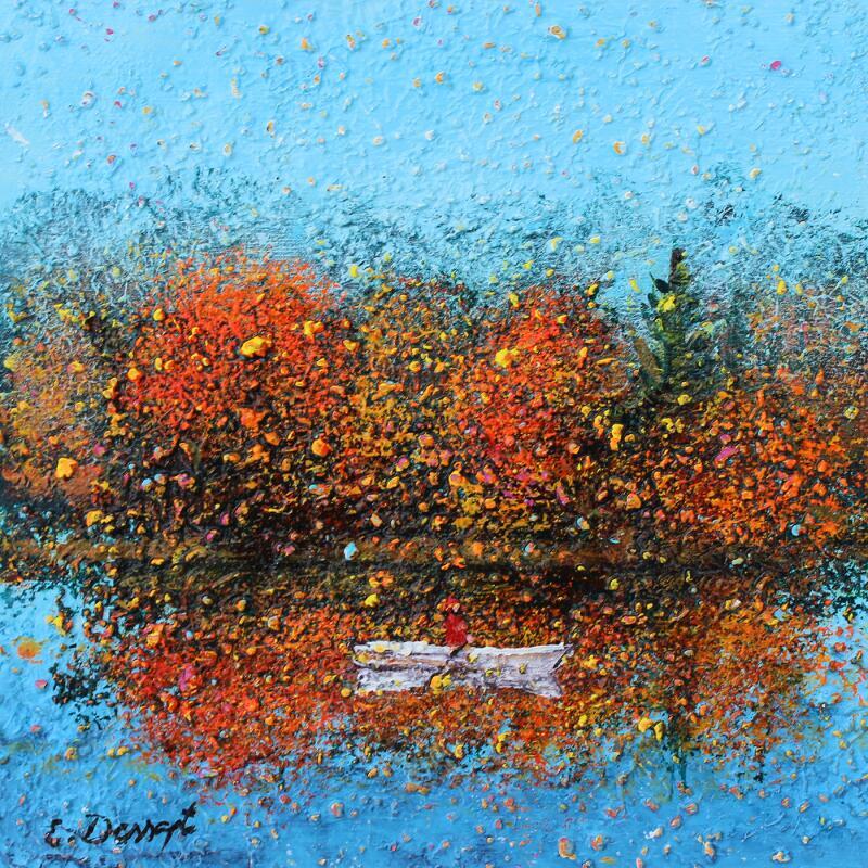 Painting Brume d'automne sur le lac by Dessapt Elika | Painting Impressionism Acrylic Sand