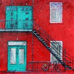 Painting La maison rouge de Montréal by Dessapt Elika | Painting Impressionism Acrylic, Sand