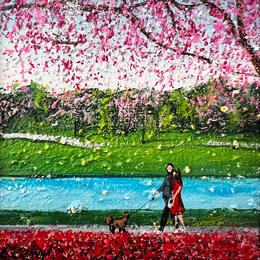 Painting Balade au lac by Dessapt Elika | Painting Impressionism Acrylic, Sand