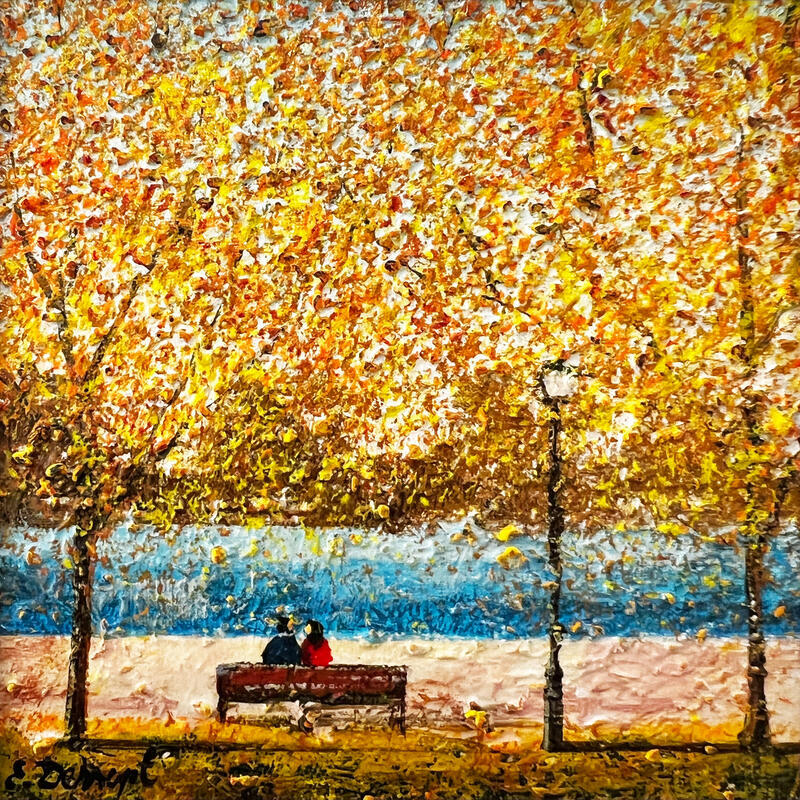 Painting Les amoureux sur le banc by Dessapt Elika | Painting Impressionism Acrylic Sand