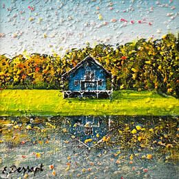 Painting La maison bleue by Dessapt Elika | Painting Impressionism Acrylic, Sand