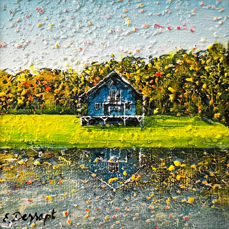 Painting La maison bleue by Dessapt Elika | Painting Impressionism Acrylic Sand