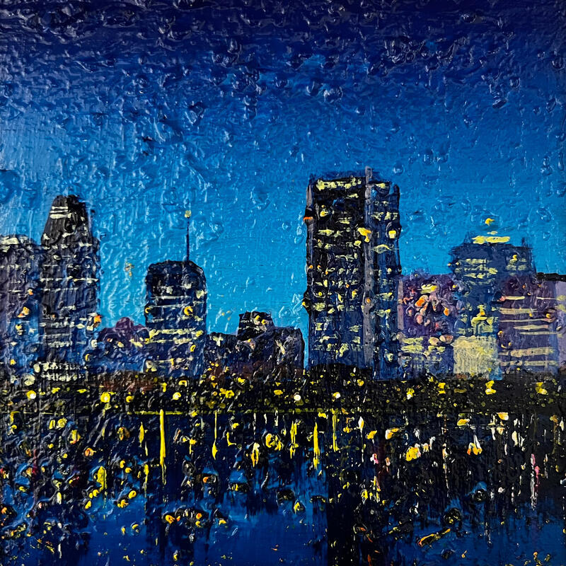 Painting Nuit à Montréal by Dessapt Elika | Painting Impressionism Acrylic Sand