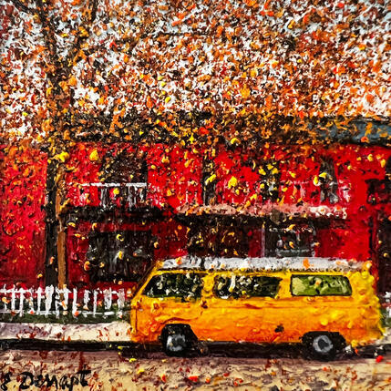 Peinture Le van jaune par Dessapt Elika | Tableau Impressionnisme Acrylique, Sable