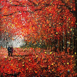 Peinture L'automne rouge par Dessapt Elika | Tableau Impressionnisme Acrylique, Sable