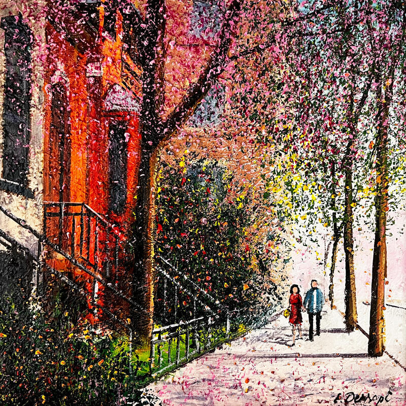 Painting Le printemps s'invite à Montréal by Dessapt Elika | Painting Impressionism Acrylic Sand