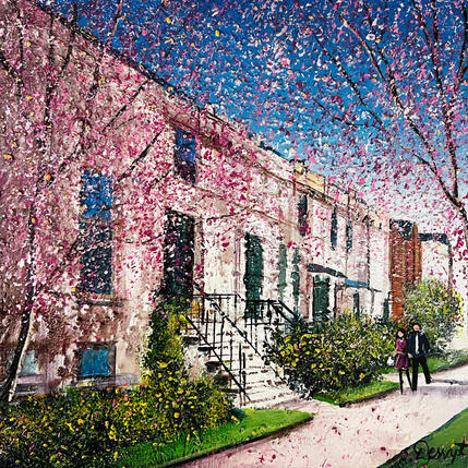 Painting Les cerisiers du quartier by Dessapt Elika | Painting Impressionism Acrylic, Sand