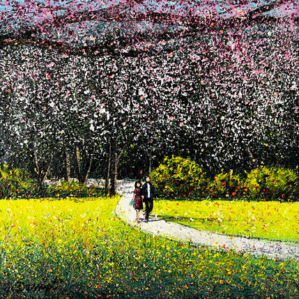 Painting Rendez-vous au printemps by Dessapt Elika | Painting Impressionism Acrylic, Sand
