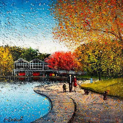 Painting Une journée en famille au lac aux castors by Dessapt Elika | Painting Impressionism Acrylic, Sand