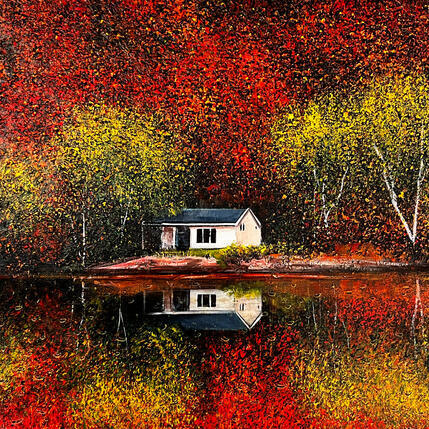Painting Le lac flamboyant by Dessapt Elika | Painting Impressionism Acrylic, Sand