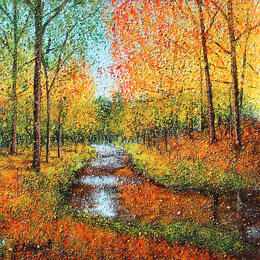 Painting La forêt d'automne by Dessapt Elika | Painting Impressionism Acrylic, Sand