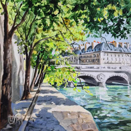 Painting  By the river by Rasa | Painting Figurative Acrylic Urban