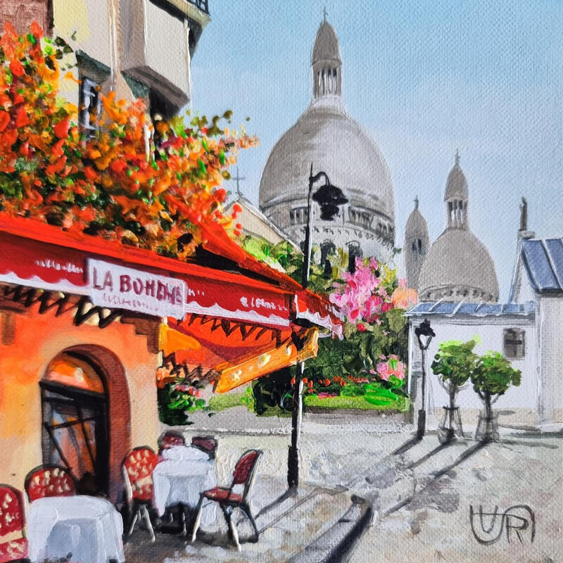 Painting A colorful day in Montmartre by Rasa | Painting Figurative Urban Acrylic