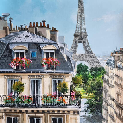 Peinture  I look at Paris par Rasa | Tableau Figuratif Acrylique Urbain