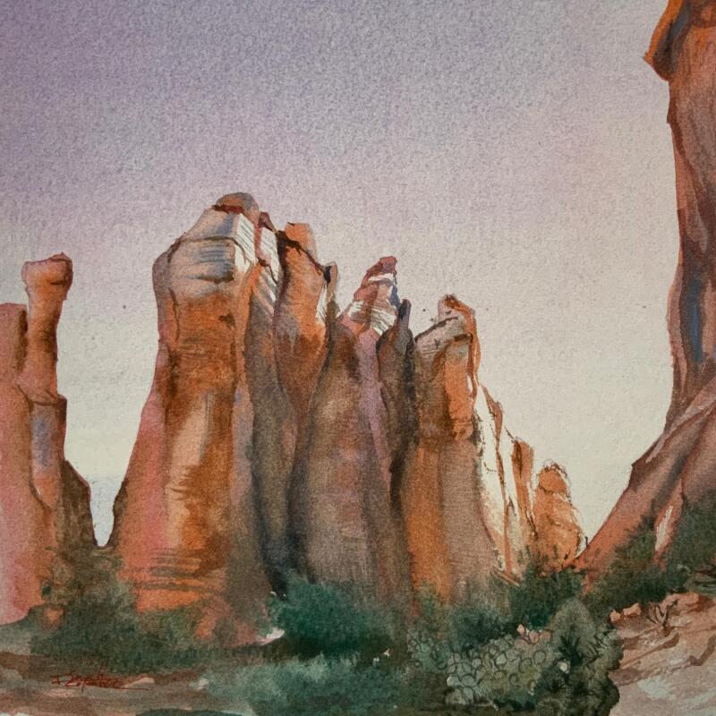 Painting Sedona 136 by Seruch Capouillez Isabelle | Painting Figurative Landscapes Urban Nature Watercolor
