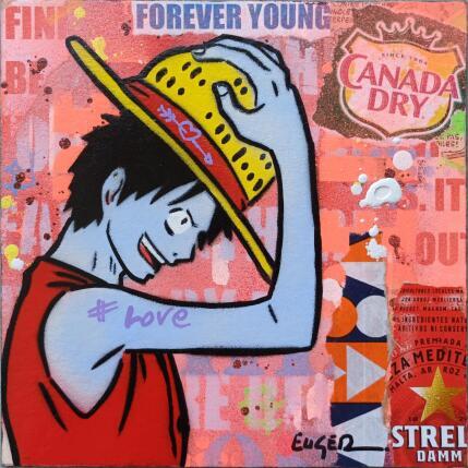 Peinture Forever young Luffy par Euger Philippe | Tableau Pop-art Acrylique, Collage Icones Pop