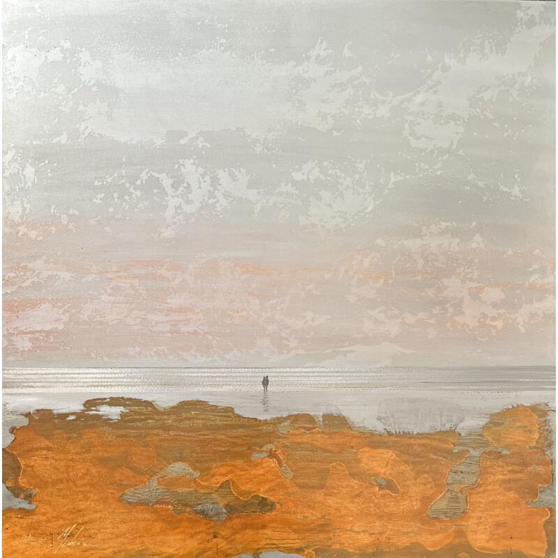 Peinture Couple plage du Lido par Mahieu Bertrand | Tableau Figuratif Paysages Métal