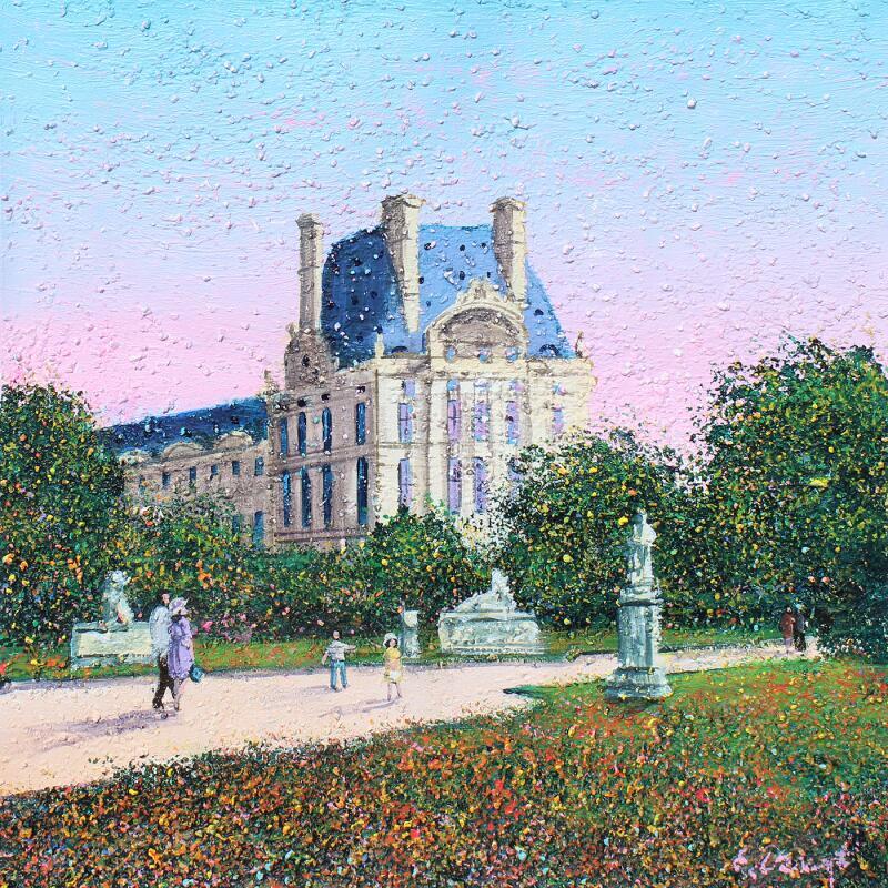 Gemälde Crépuscule sur le musée du Louvre von Dessapt Elika | Gemälde Impressionismus Acryl Sand