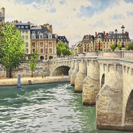 Gemälde Paris et le Pont Neuf von Decoudun Jean charles | Gemälde Figurativ Aquarell Urban
