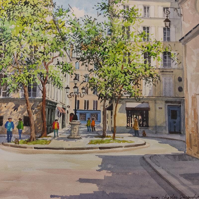 Peinture Paris, la place Furstenberg par Decoudun Jean charles | Tableau Figuratif Urbain Aquarelle