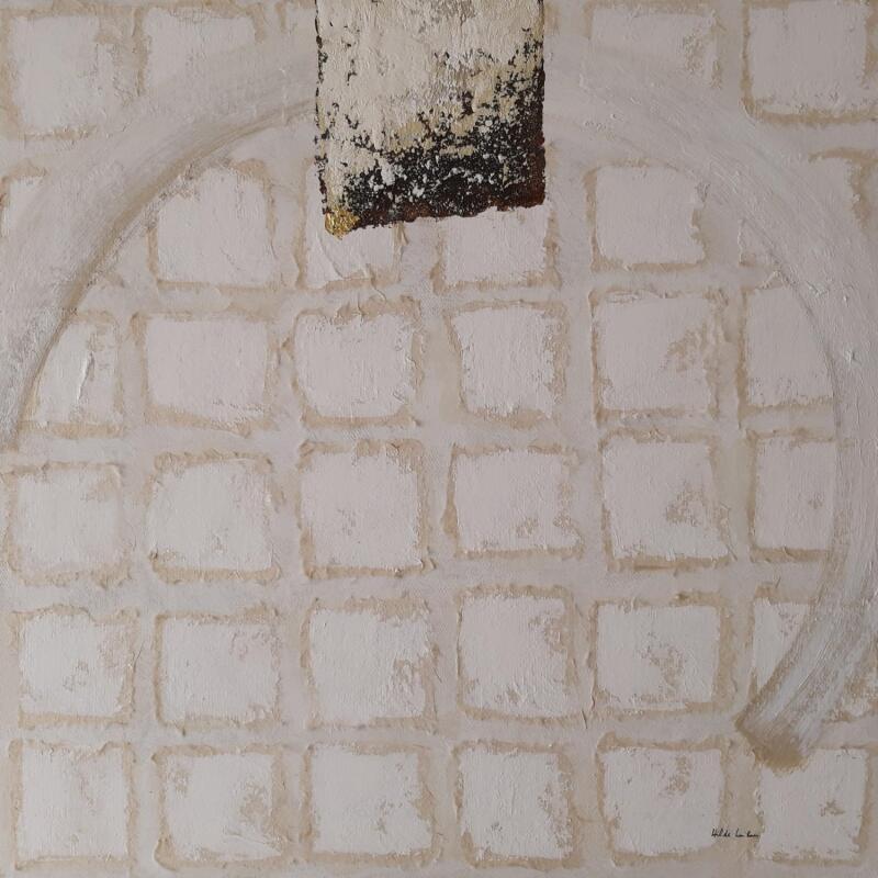 Peinture abstract white E 8 par Wilms Hilde | Tableau Abstrait Acrylique Sable Feuille d'or Papier