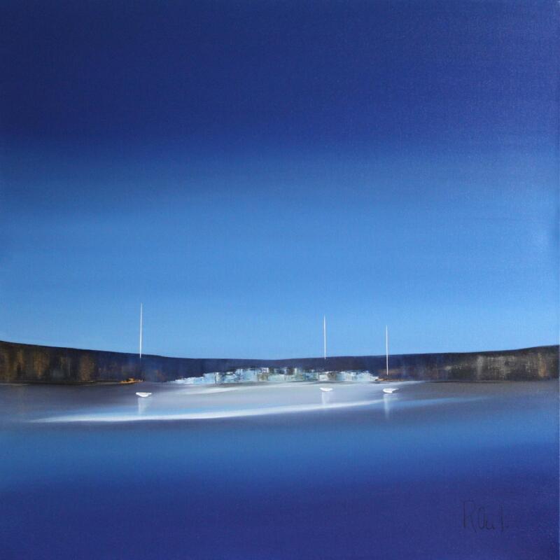 Peinture Evasion 80 par Roussel Marie-Ange et Fanny | Tableau Figuratif Marine Minimaliste Huile