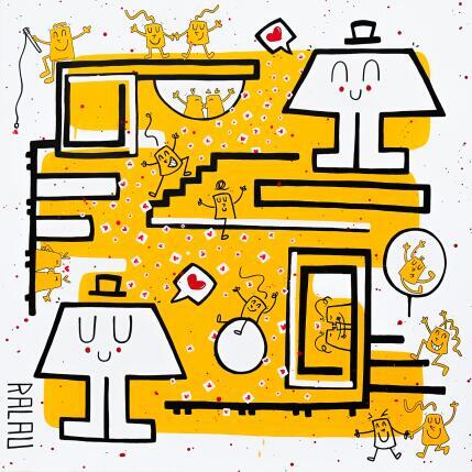 Peinture Une farandole d'amour par Ralau | Tableau Art Singulier Acrylique, Posca Scènes de vie