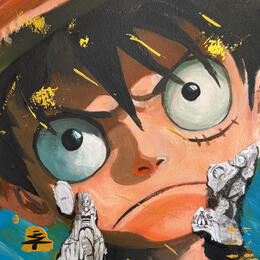 Peinture Luffy Angry par Caizergues Noël  | Tableau Pop-art Acrylique, Collage Icones Pop
